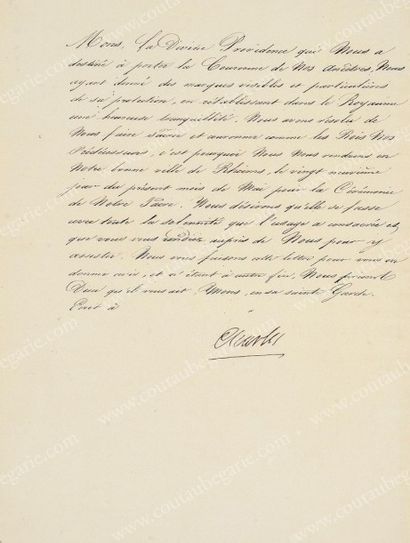 CHARLES X, roi de France (1757-1836) Lettre signée Charles, sans date mais probablement...