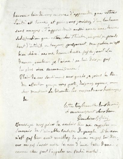 ROSSINI Gioacchino (1792-1868) Lettre autographe signée Gioacchino Rossini adressée...