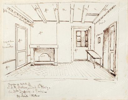 BEAUCHESNE Alcide, Vicomte de (1804-1873) Vue de la chambre et de la cachette de...