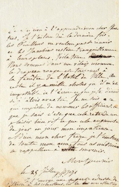 ANTOINE, duc de Montpensier Frère du roi Louis- Philippe (1775-1807). Lettre autographe...