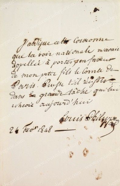 LOUIS-PHILIPPE, ROI DES FRANÇAIS Copie manuscrite de l'acte d'abdication, rédigé...