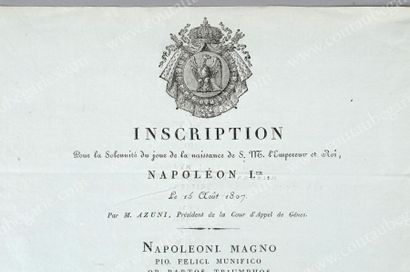 NAPOLEON Ier, empereur des Francais Affiche publiée par M. Azuni, Président de la...