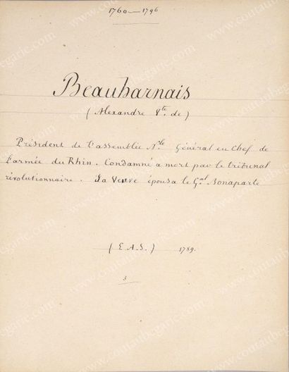 BEAUHARNAIS Alexandre, Vicomte de (1760-1794) Premier mari de l'impératrice Joséphine....