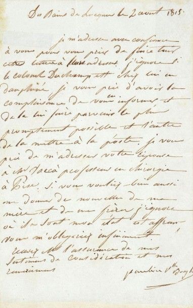 PAULINE BONAPARTE, princesse Borghèse Soeur de Napoléon (1780-1825). Lettre autographe...