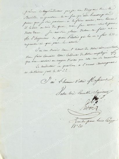 VIDOCQ Francois-Eugene (1775-1838) Lettre manuscrite signée Vidocq adressée à «Messieurs...