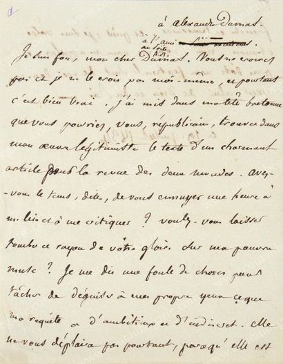 BEAUCHESNE Alcide Vicomte de (1804-1873) Brouillon d'une lettre autographe, adressée...