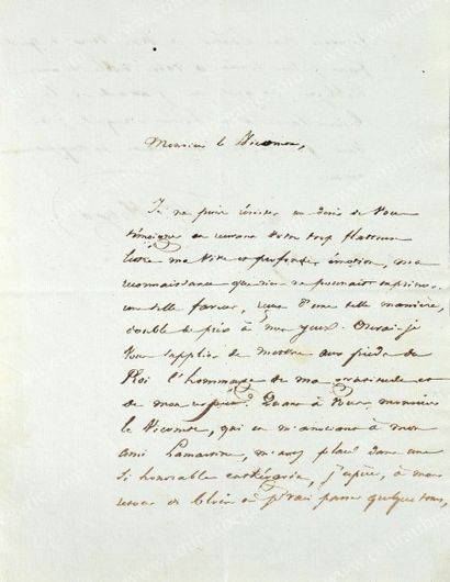 HUGO Victor (1802-1885) Lettre autographe signée V Hugo, adressée au Vicomte Sosthène...