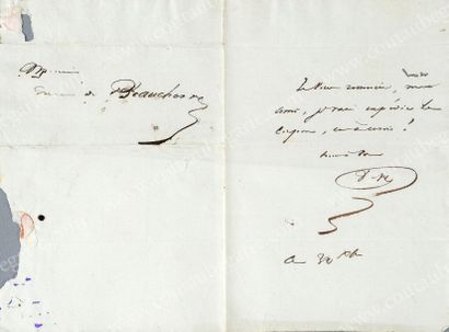 HUGO Victor (1802-1885) Lettre autographe signée V H, adressée au Vicomte Alcide...