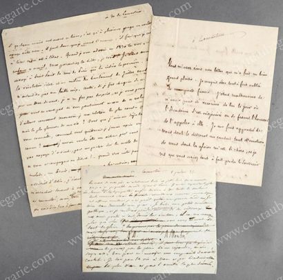 BEAUCHESNE Alcide, Vicomte de (1804-1873) Ensemble de trois brouillons de lettres...