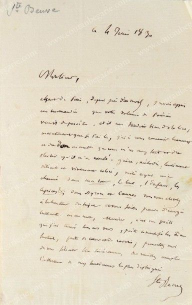 SAINTE-BEUVE Charles-Augustin (1804-1869) Lettre autographe signée Ste Beuve, adressée...
