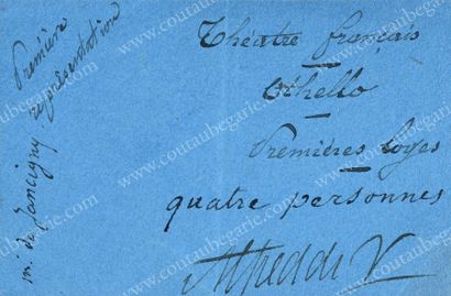 VIGNY Alfred de (1797-1863) Invitation manuscrite signée Alfred de Vigny, pour quatre...