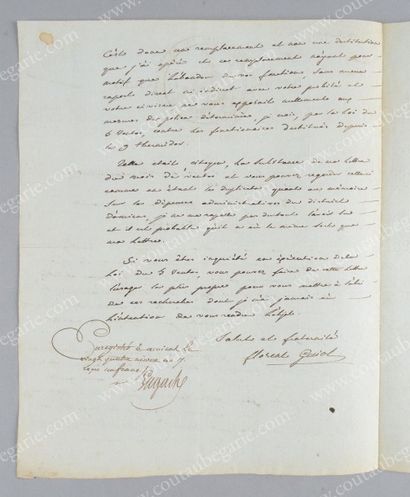 GUIOT Florent (1755-1834), député de la Convention Lettre autographe signée Florent...