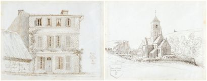 BEAUCHESNE Alcide, Vicomte de (1804-1873) Etretat: l'Église, Les aiguilles d'Etretat,...