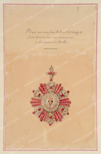 BEAUCHESNE Alcide, Vicomte de (1804-1873) Plaque de l'empereur d'Oude. Aquarelle....