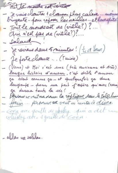 null Feuille manuscrite sur laquelle Claude François écrivait quelques idées et sentiments...
