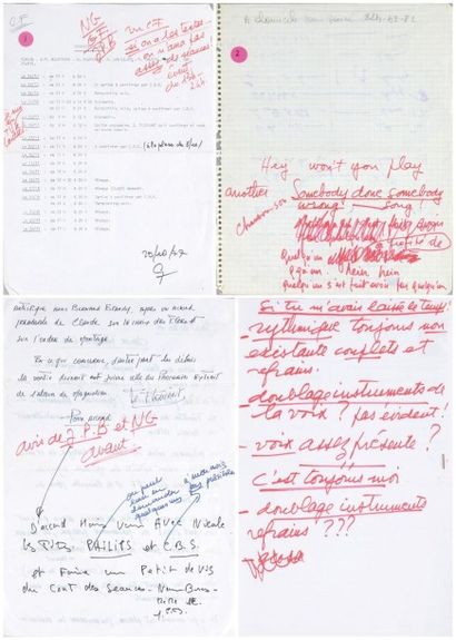 null Un ensemble de 4 documents manuscrits, d'annotations de Claude François et notes...