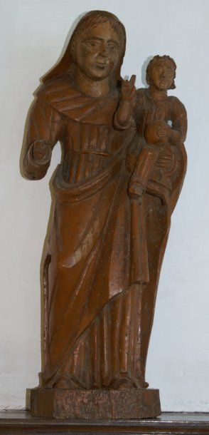 null Sculpture, Vierge à l'enfant en tilleul, art populaire ancien.Haut. : 41 cm...