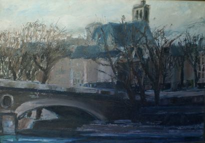 Marguerite GAUDRY (XXe siècle). La Seine à Paris. Huile sur toile, signée et datée...