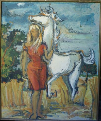 Albert BOIVIN (XXe siècle). Femme et Cheval. Huile sur toile signée et datée 1961...