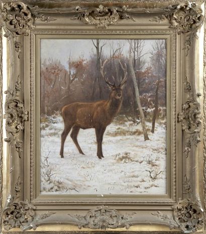 Rosa BONHEUR (Bordeaux, 1822 -Melun 1899). Cerf sous la neige. Huile sur toile, signée...