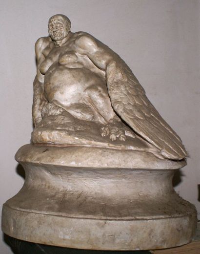 Paul DARDÉ (1888 - Lodève, 1963). Harpie sur un rocher. Épreuve en plâtre, socle...