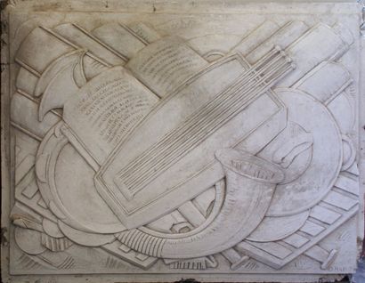 Charles HAIRON (1880 - 1962). Important bas-relief rectangulaire en plâtre moulé...