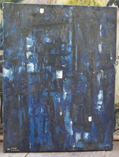 Henri AUBRY (XXe siècle). Composition abstraite bleue. Huile sur toile, signée en...