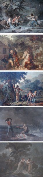 Charles Meletrier DESCOURTIS (1753-1820). Suite de six gravures en couleur de Paul...