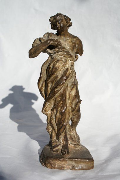 null Sculpture, en terre cuite, étude de personnage drapé debout, France XVIIIe siècle....
