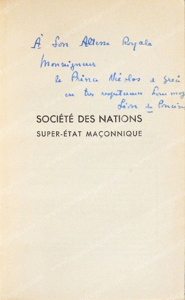 PONCINS de Léon S.D.N. Super-Etat Maçonnique, Gabriel Beauchesne et ses fils, Paris,...