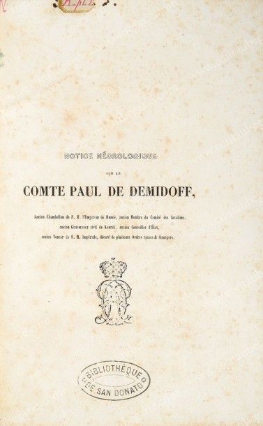[DEMIDOFF Paul] Notice nécrologique sur le Comte Paul de Demidoff, ancien chambellan...