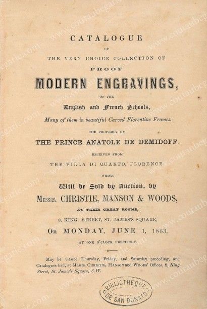 [DEMIDOFF] Catalogue of very first choice collection of proof modern engravings of...