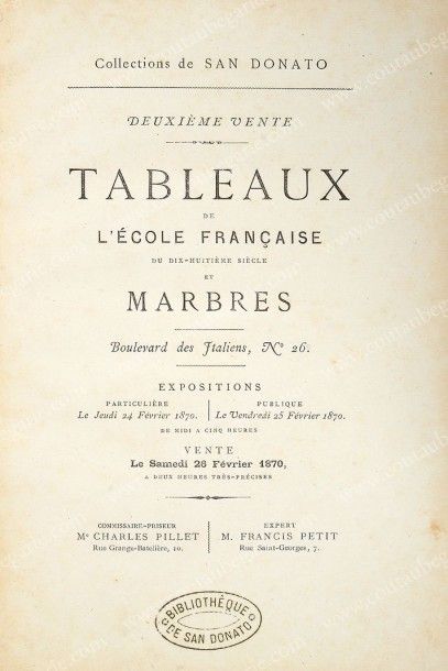 [DEMIDOFF] Catalogue de la deuxième vente des tableaux de l'école Française du XVIIIe...