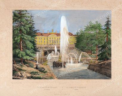 École Française du XIXe siècle La Grande Fontaine à Peterhof. Lithographie d'après...