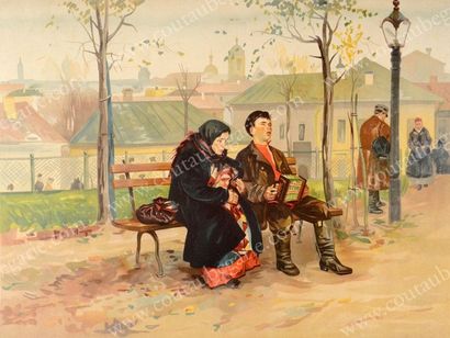 MAKOVSKI Constantin (1839-1915) Au boulevard. Lithographie colorée, publiée par la...