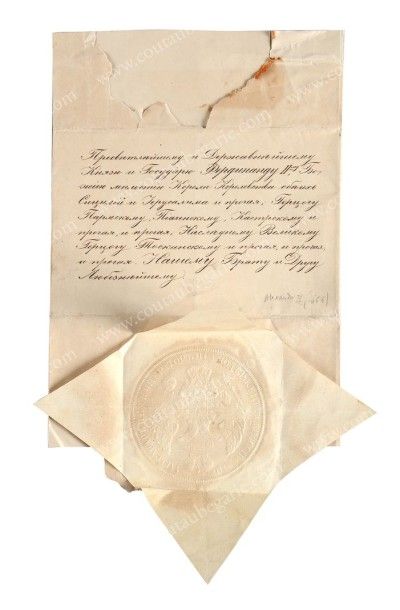 ALEXANDRE II, empereur de Russie (1818-1881) Ordre de mission officiel daté du 16...