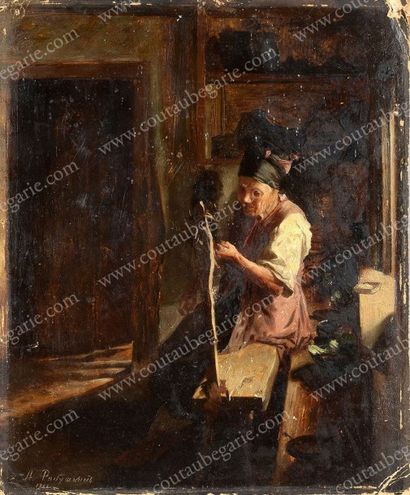 RIABOUCHKINE André Pétrovitch (1861-1904) Paysanne russe dans son intérieur. Huile...