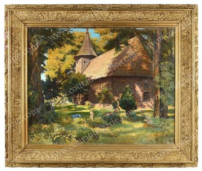 LEBEDEFF Mikhaïl Ivanovitch (1811-1837) Eglise russe en forêt. Huile sur toile signée...