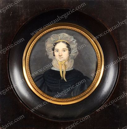 ÉCOLE POLONAISE, G. Wodmayky (non identifié) Portrait d'une jeune élégante. Miniature...