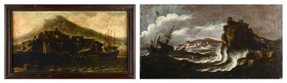 Attribué à Luciano BORZONE (1590-1645) Navire au cardage dans un port méditerranéen...