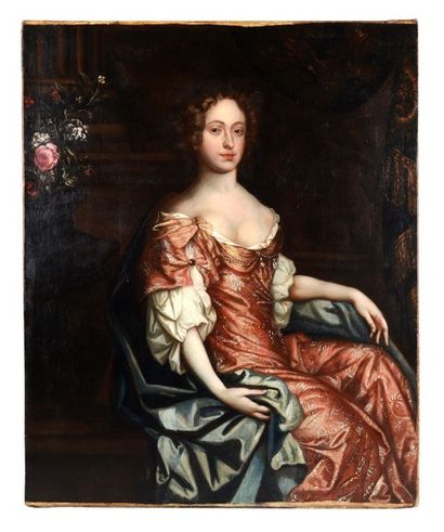 Ecole anglaise vers 1650 Portrait de femme. Toile, Restaurations. Sans cadre. 124...