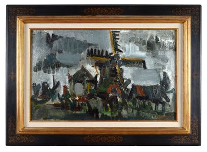 Olivier DEBRE (1920 - 1999) Moulin prés d'Amsterdam. 1950. Huile sur toile, signée...