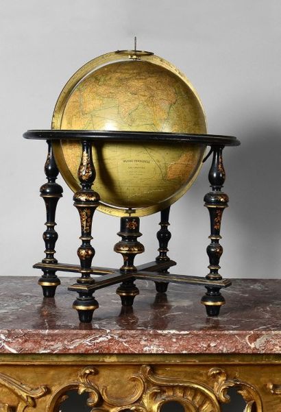 DELAMARCHE Globe terrestre, signé F. Bertaux Editeur 25, rue Serpente Paris. Sur...
