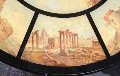 null Rare plateau circulaire en scagliola, à décor de neuf vues de Rome: au centre...