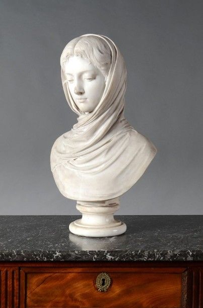 Angelo BIELLA (1828 - 1875) Buste de vestale. Marbre, signé Ang. BIELLA. MILANO....