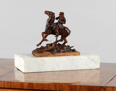 Gaston d'ILLIERS Veneur à cheval. Modèle en cire original. H.: 15 cm