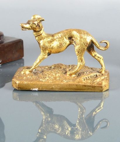Christophe Fratin (1801 - 1864) Levrier. Bronze à patine doré. Fonte ancienne signée...