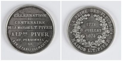 Louis Toussaint Piver - (1774-1874) Médaille en métal blanc estampé commémorant le...