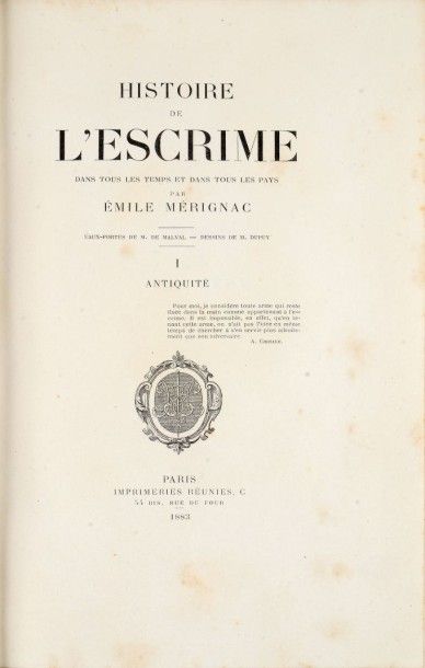 Emile MERIGNAC «Histoire de l'escrime dans tous les temps et dans tous les pays»....