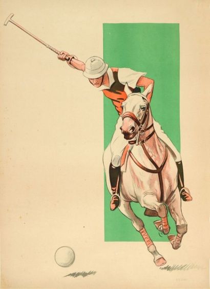 null Affiche avant la lettre. «Joueur de Polo». Circa 1940. Dim. 59 x 79 cm. Ent...
